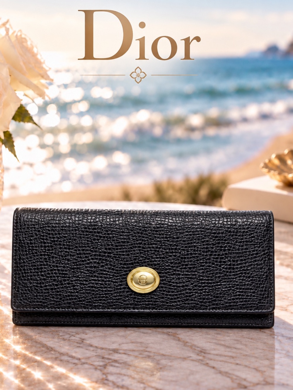 DiorTextured Checkbook Wallet
